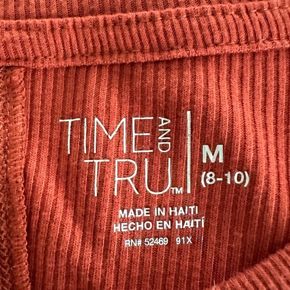 Time And Tru Ladies Ribbed Long Sleeve Top Spiced Cider (Rust) Size M (8-10) EUC - Picture 3 of 8